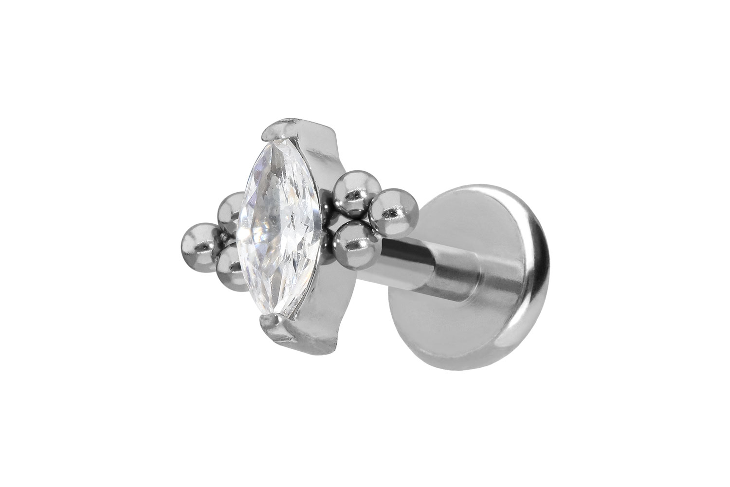 Titan Labret Piercing mit Push Fit KRISTALLTROPFEN + 6 KUGELN